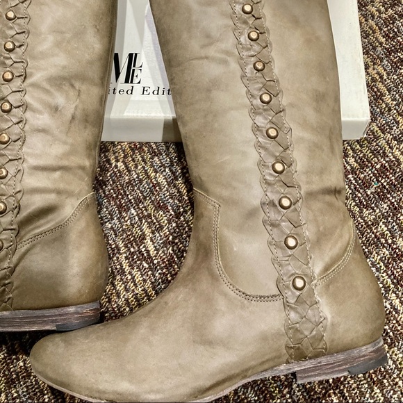 NWB Mia Limited Edition Lea  Military Green Leather Knee High Boots - Picture 6 of 11